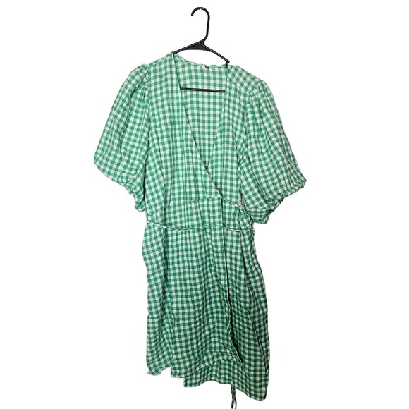 Old Navy Dresses & Skirts - NWT Old Navy Green White Gingham Puff Sleeve Wrap Dress Womans Size 2XL Tall
